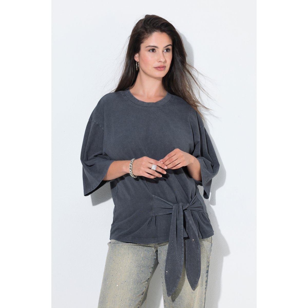 T-shirt avec strass fantaisie anthracite, ULLA POPKEN