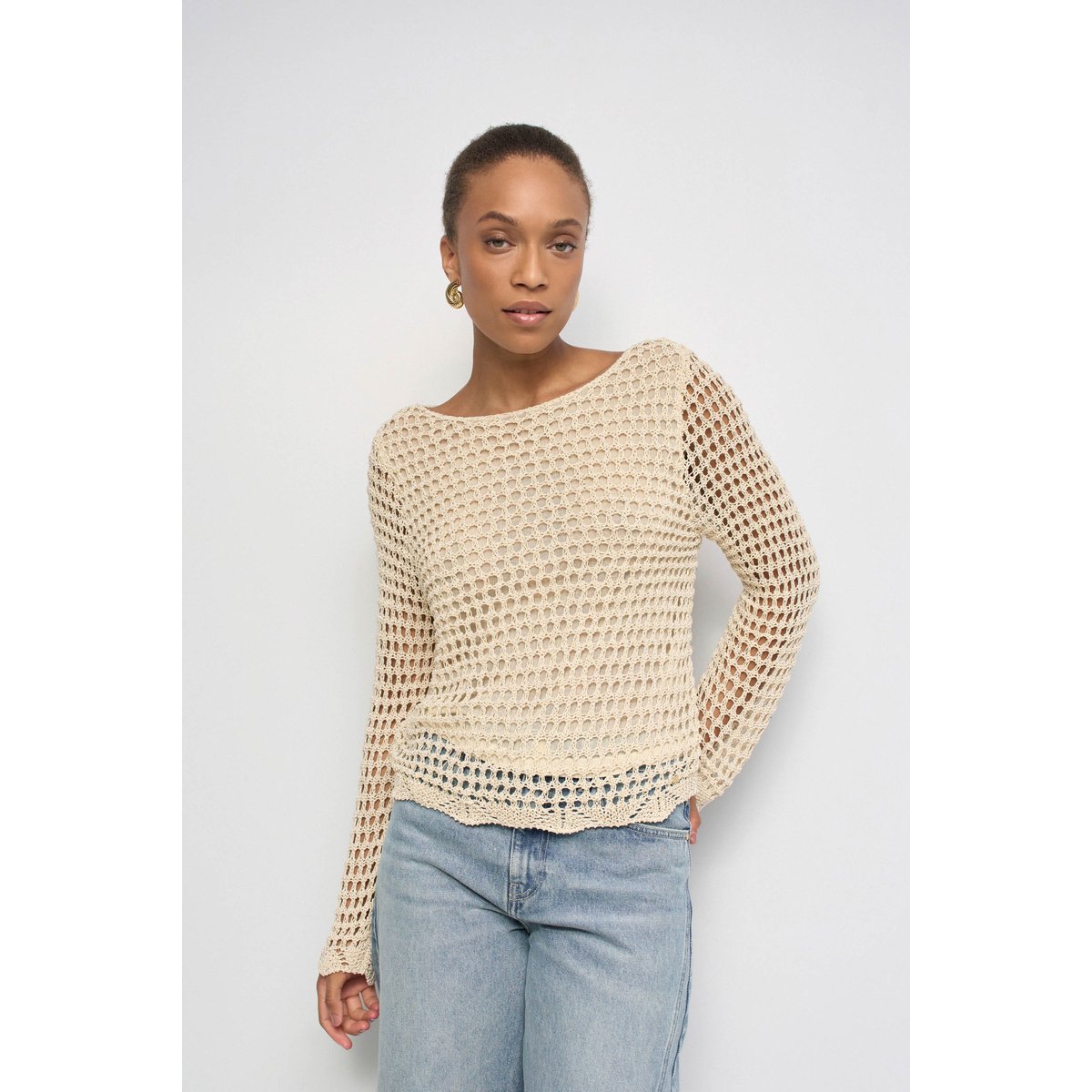 PULL EN MAILLE AVEC Fil textile beige, SALSA JEANS