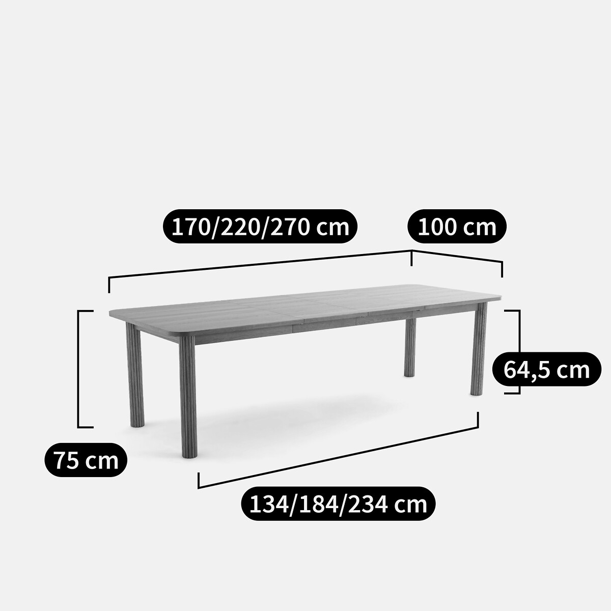 Table à manger, extensible, plaqué chêne, 6 à 10 personnes, DESNA chêne, LA REDOUTE INTERIEURS