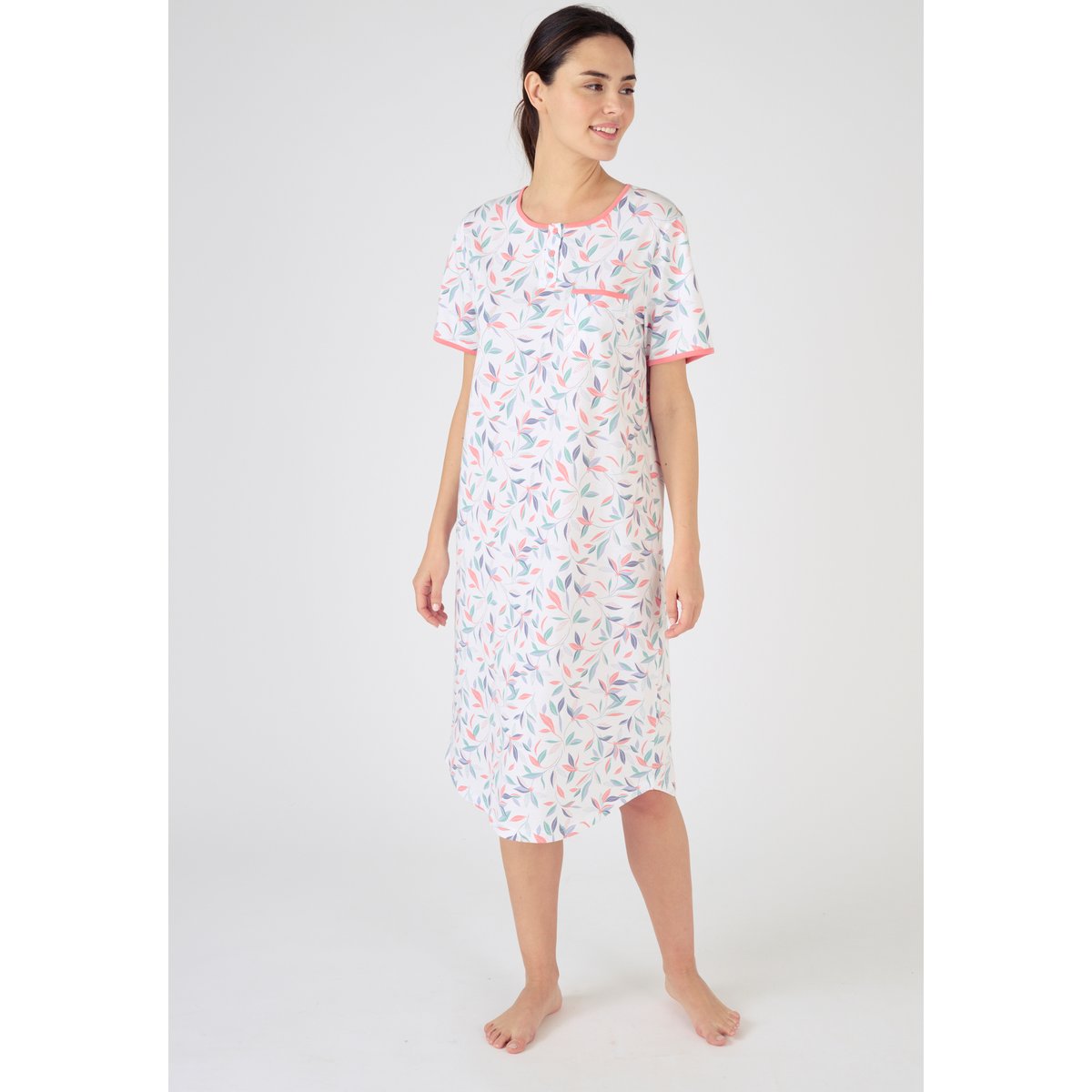 Lot de 2 Chemises de nuit pur coton peigné lot rose feuillage, DAMART