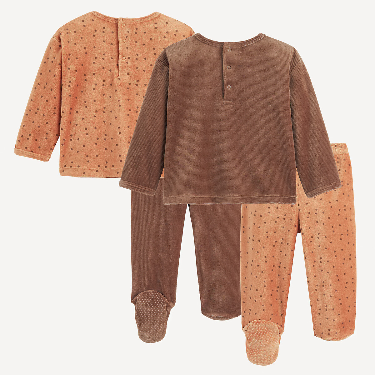 Set van 2 pyjama's in fluweel kastanje, LA REDOUTE COLLECTIONS