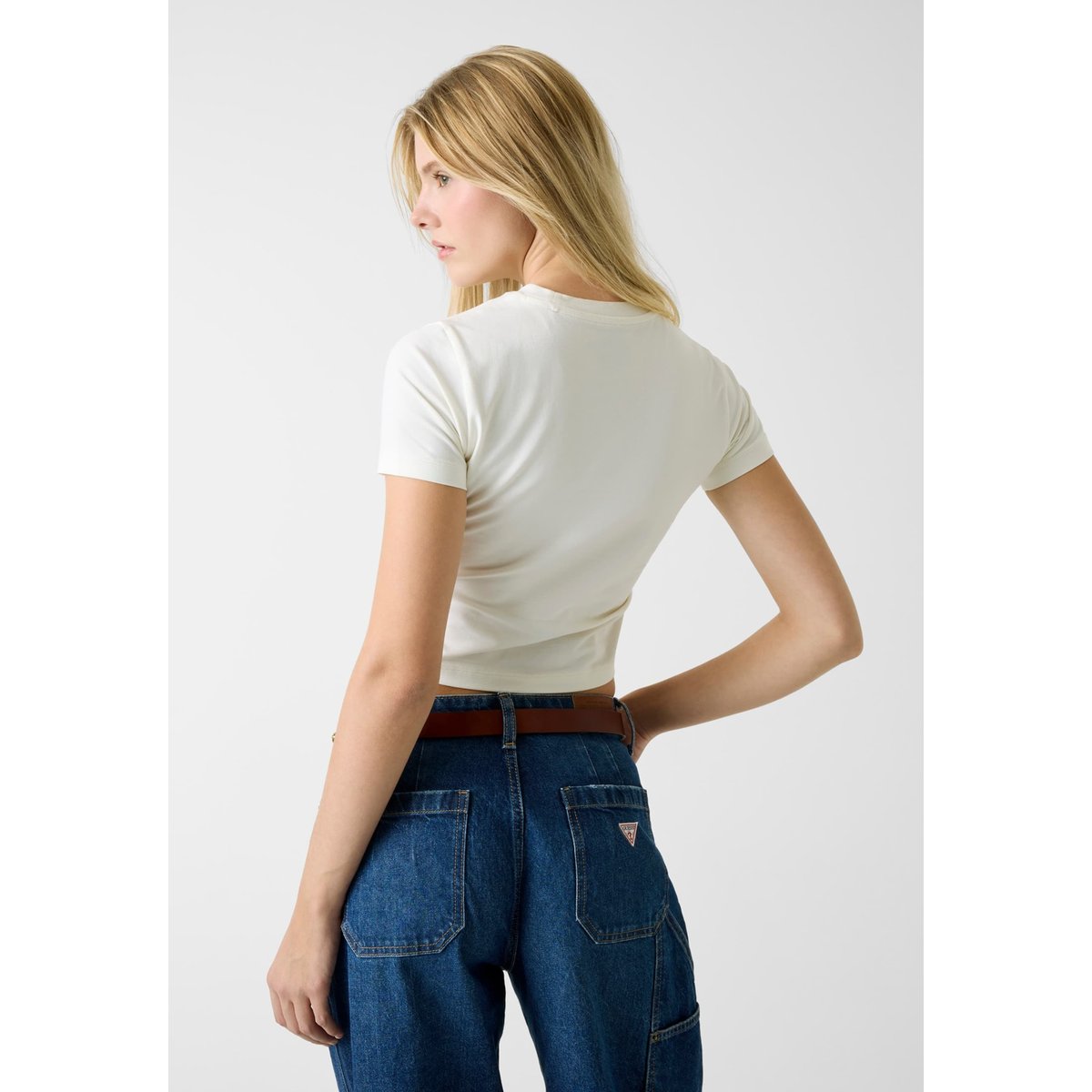 T-Shirt À Logo Brodé crème, GUESS JEANS