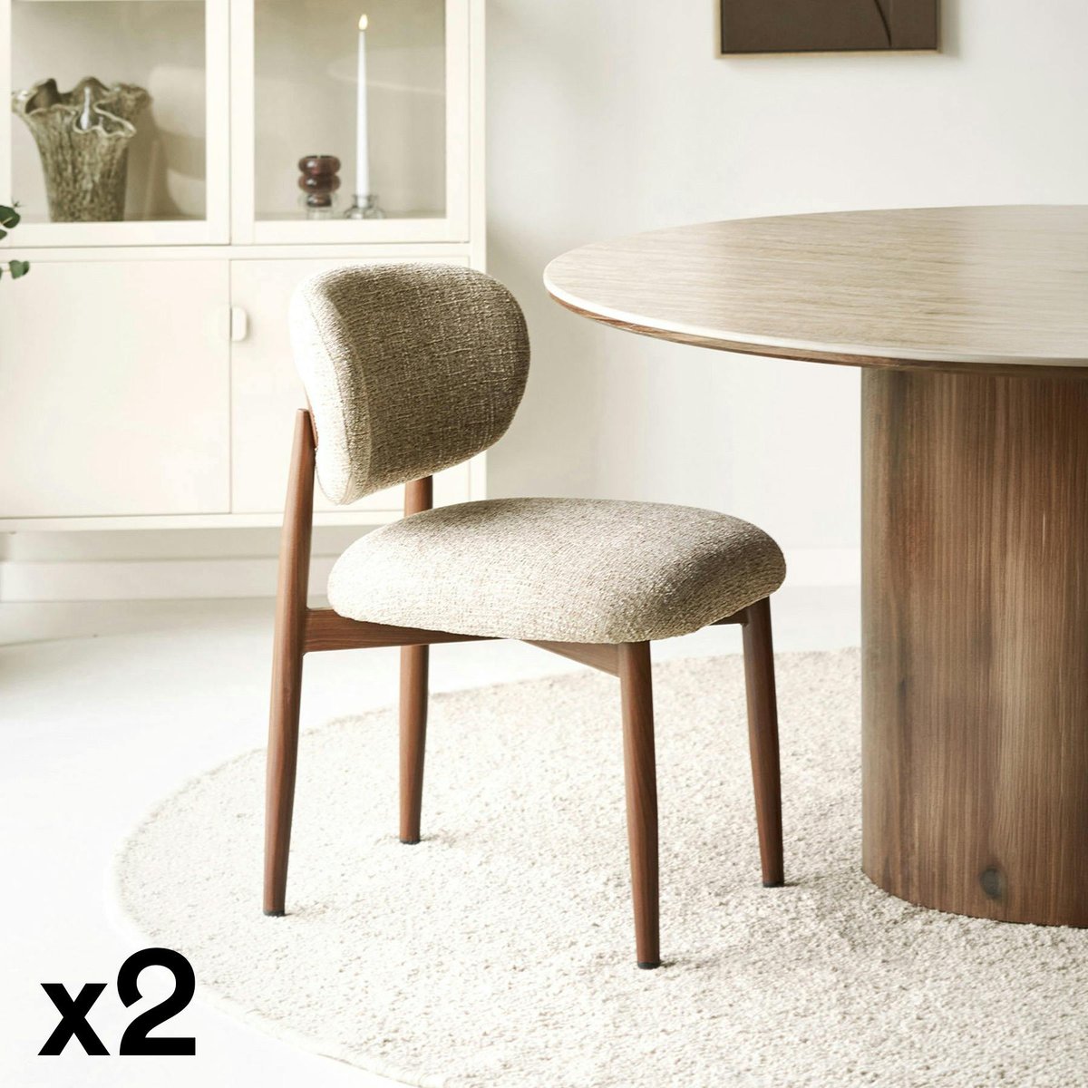 Chaise rétro en tissu, structure bois (lot de 2) BEGO brun clair, PIER IMPORT