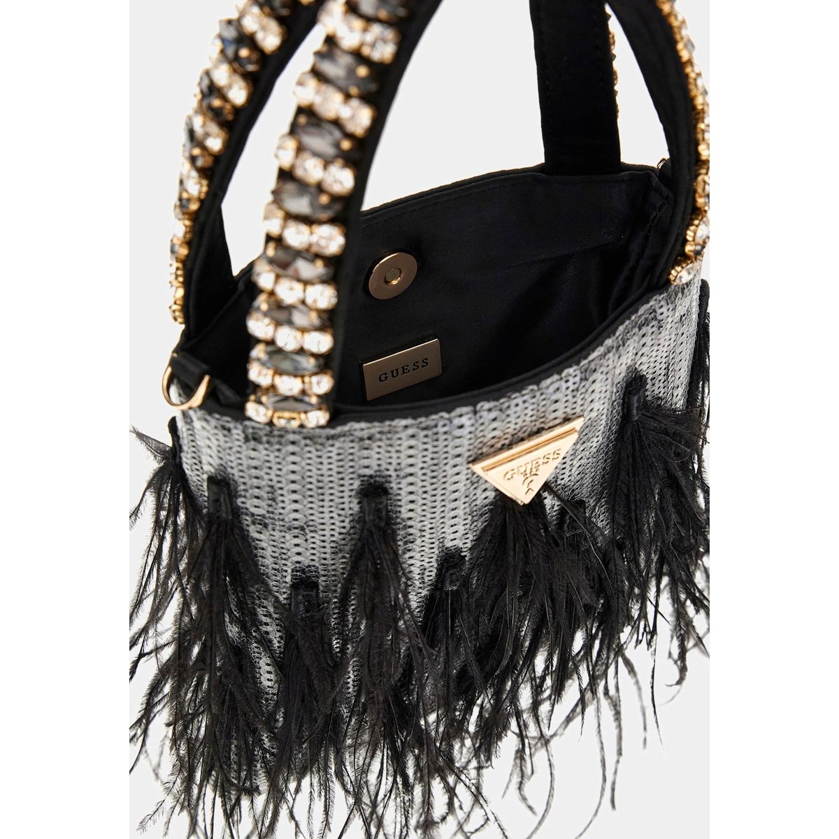 Pochette Misea Plumes noir, GUESS