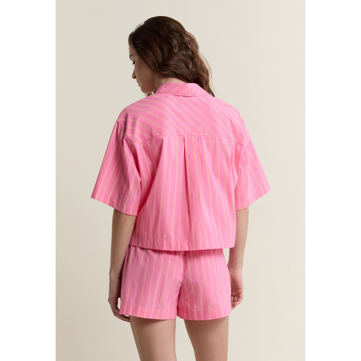 Chemise manches courtes de pyjama à rayures avec coton SAONA imp fond rose, ETAM