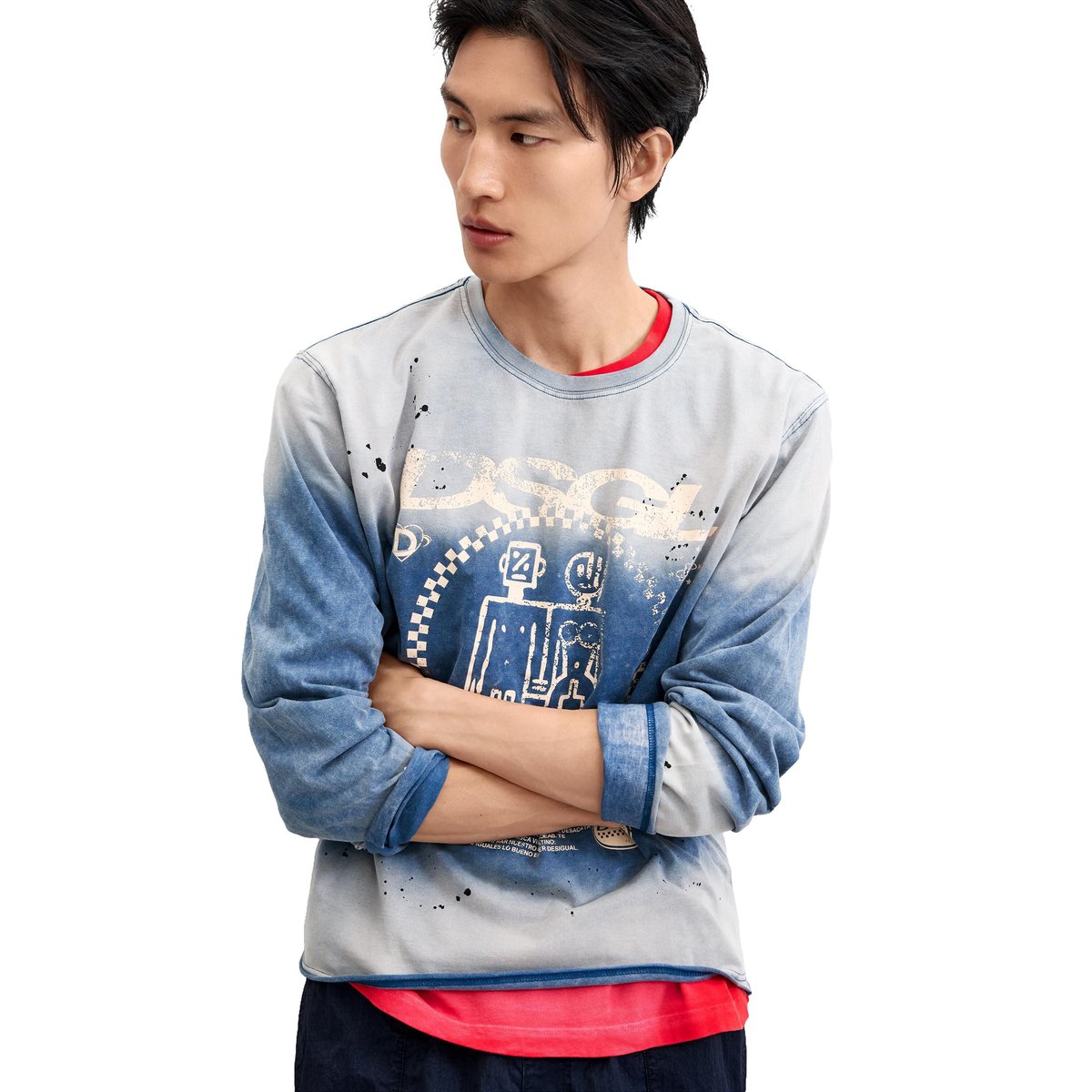 T-shirt imprimé logoo bleu, DESIGUAL