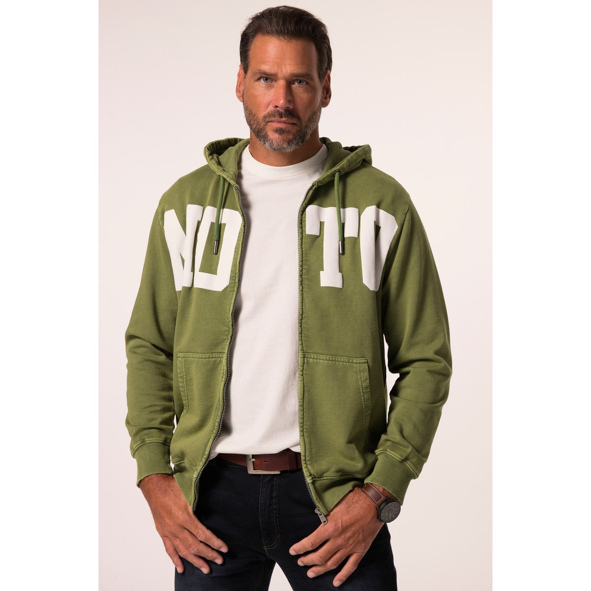 Sweat-shirt à capuche en molleton vert kaki, JP1880