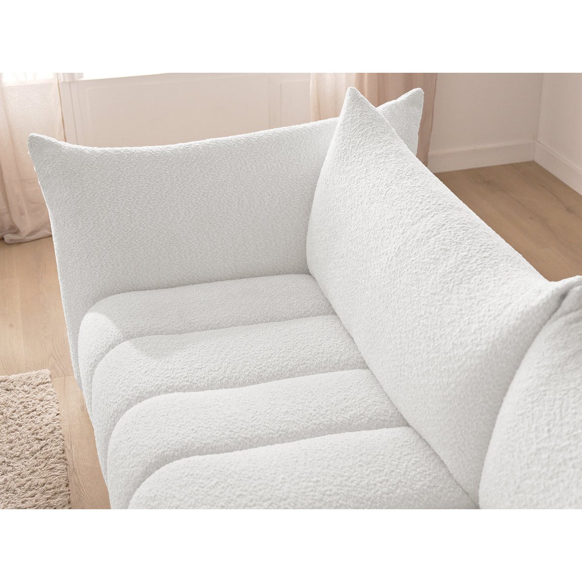 Canapé d'angle fixe 3 places en tissu bouclette, AZRA blanc, BOBOCHIC