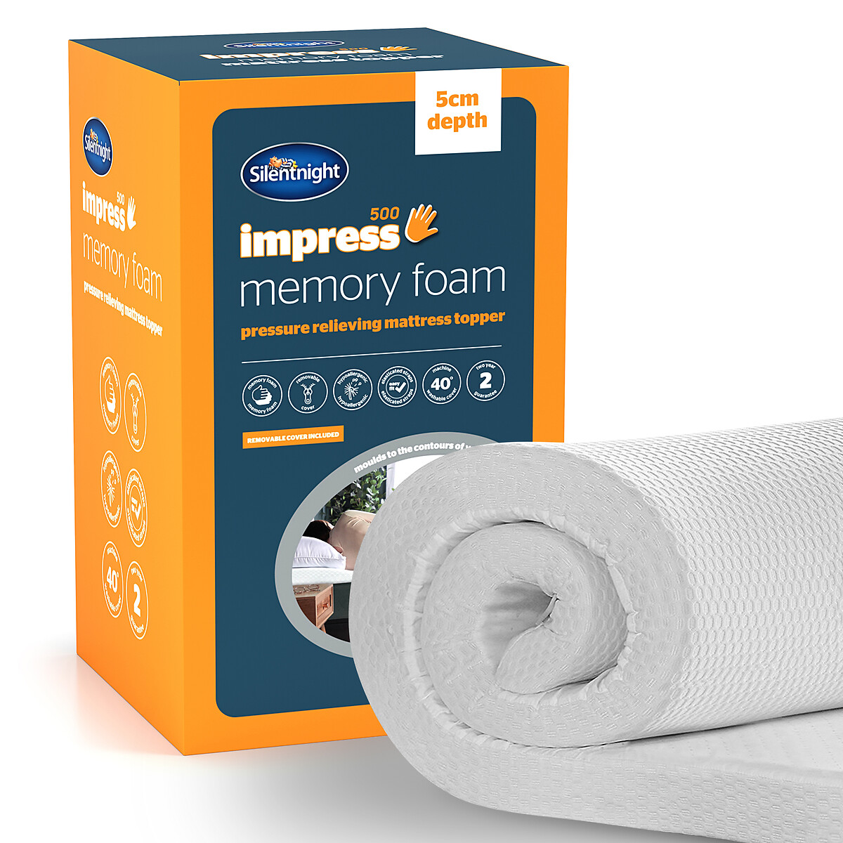 Impress Memory Foam 5cm Mattress Topper white, SILENTNIGHT