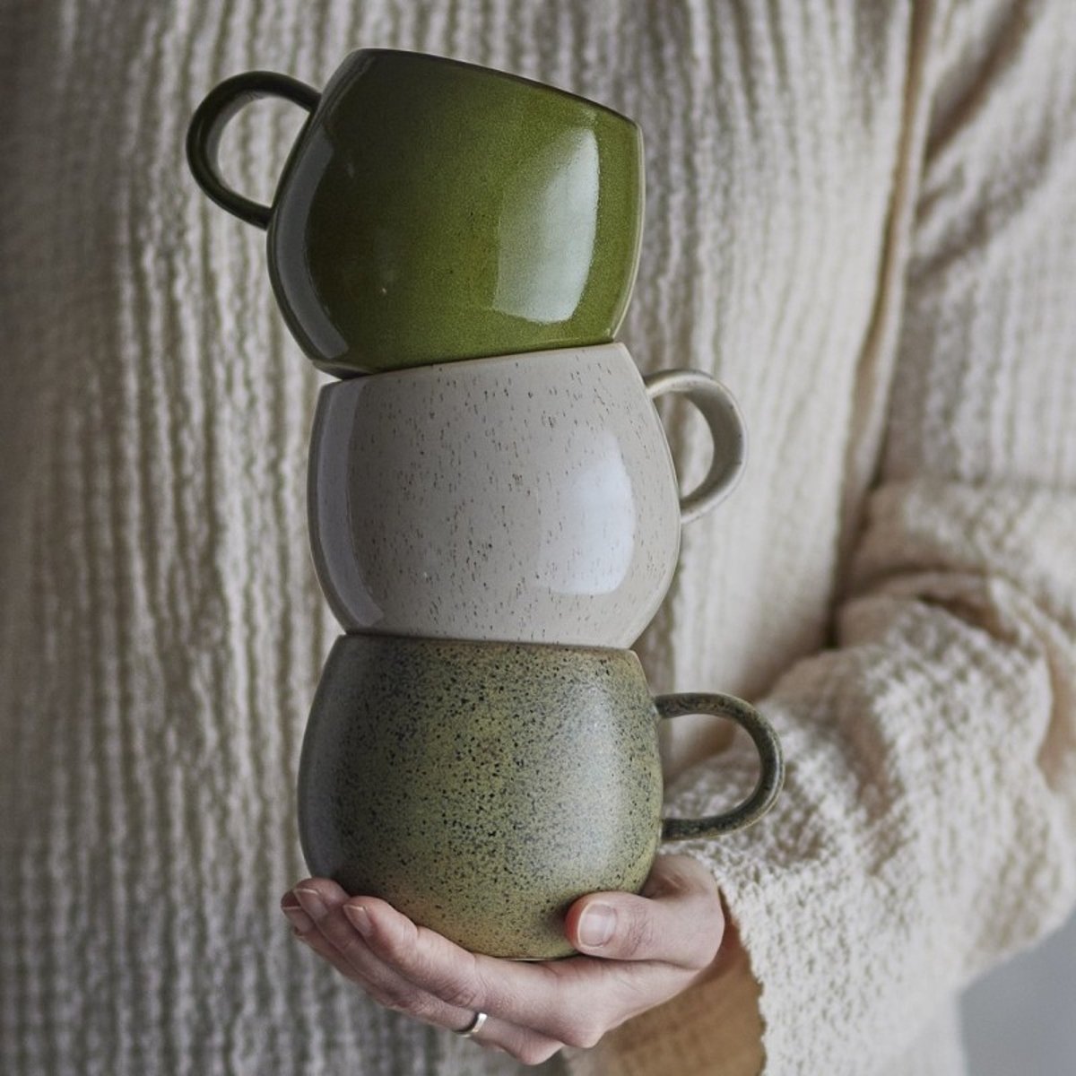Mug arrondi grès ADDISON set de 3 multicolore, BLOOMINGVILLE