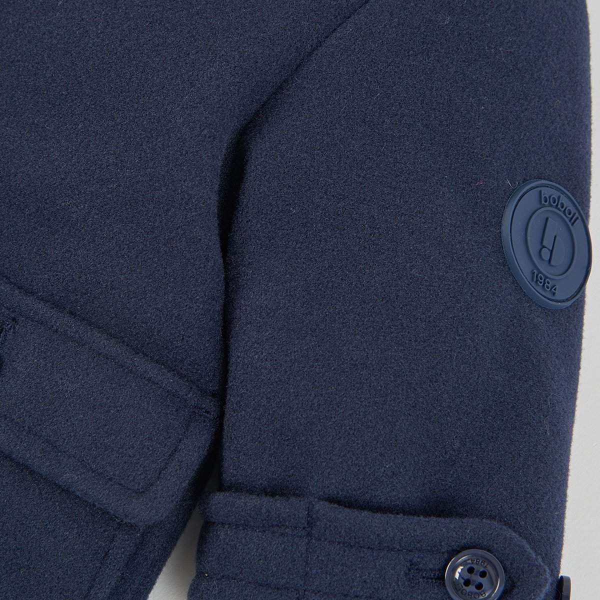 Duffle-coat garçon en drap à capuche bleu, BOBOLI