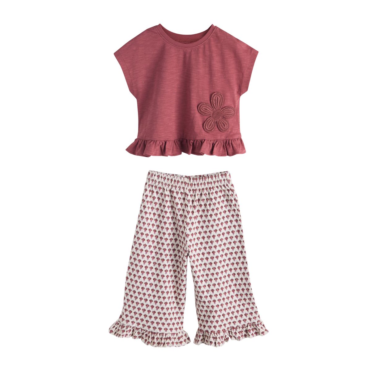 Ensemble haut et pantalon large fleur rouge/brune, NEXT
