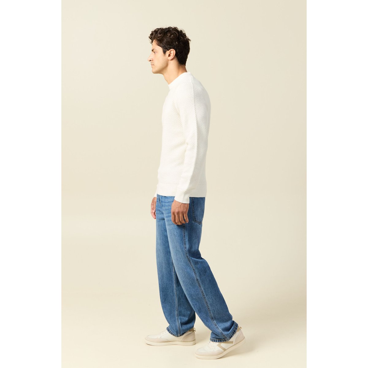 Pull col rond ecru, BONOBO