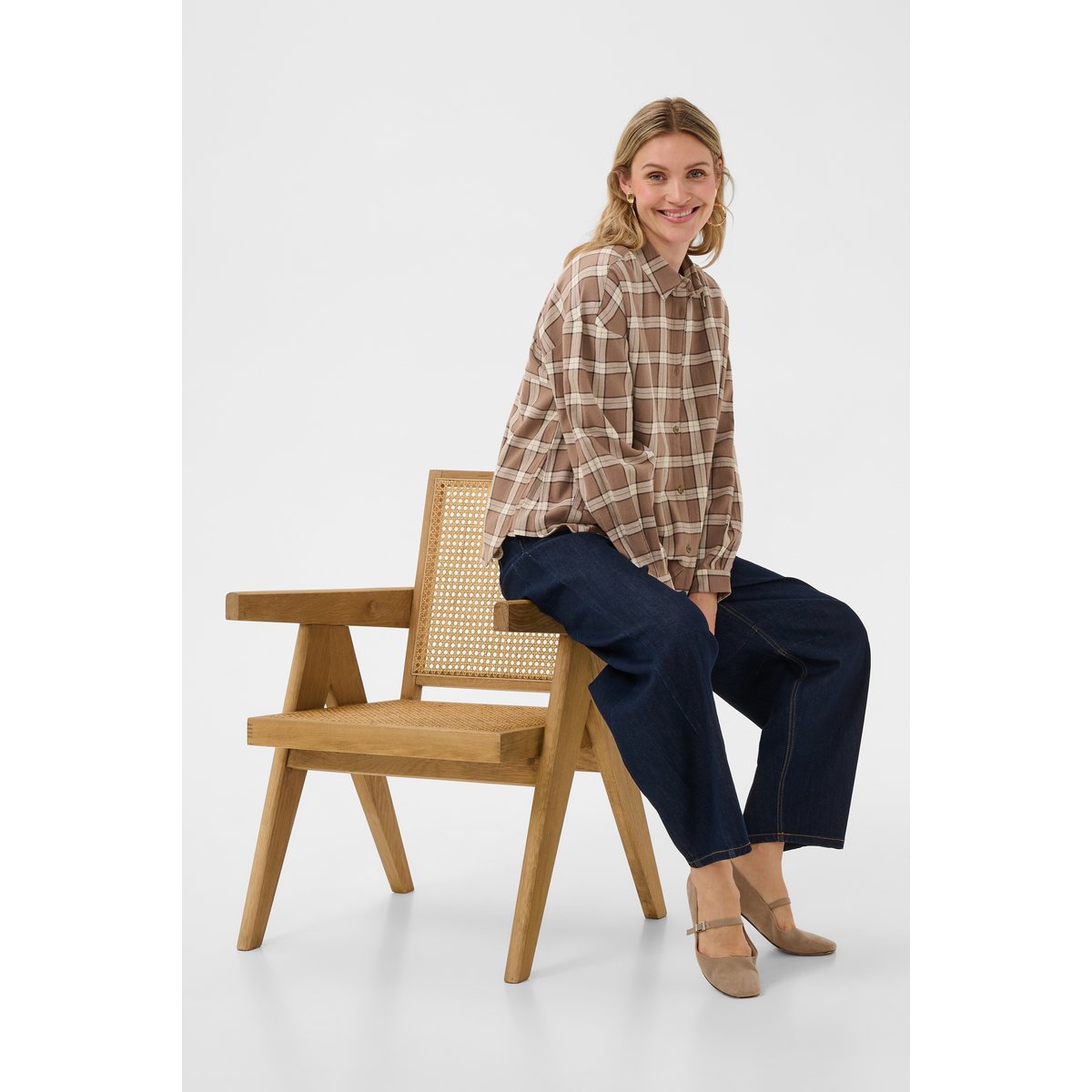 Chemise à manches longues marron brown check, CREAM