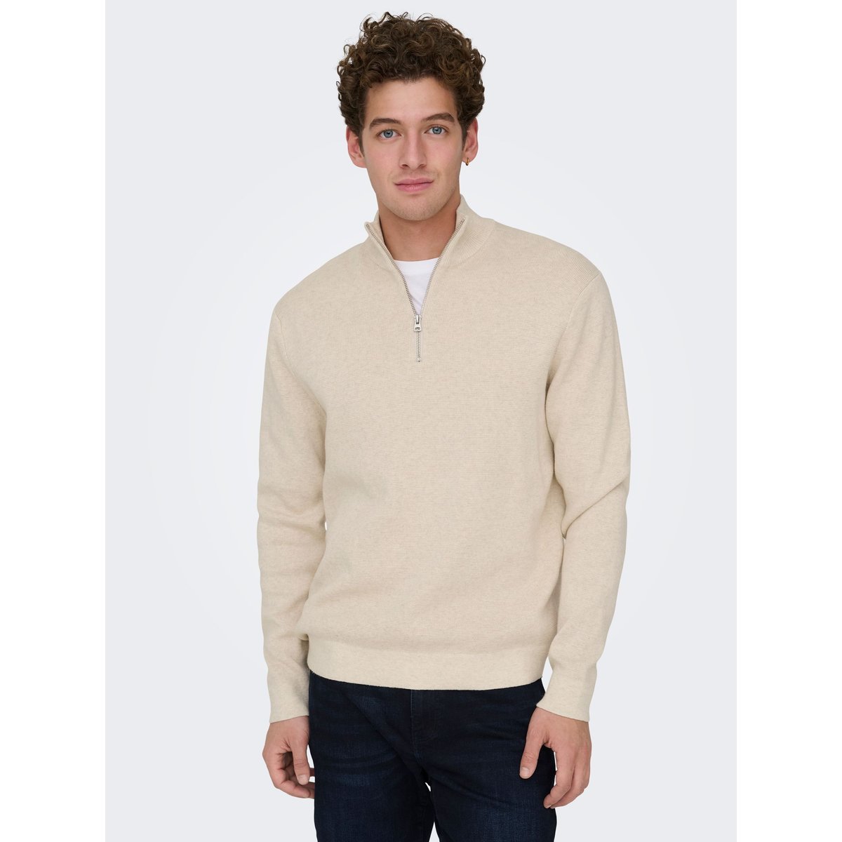 Pull col montant zippé, droit ecru, ONLY & SONS