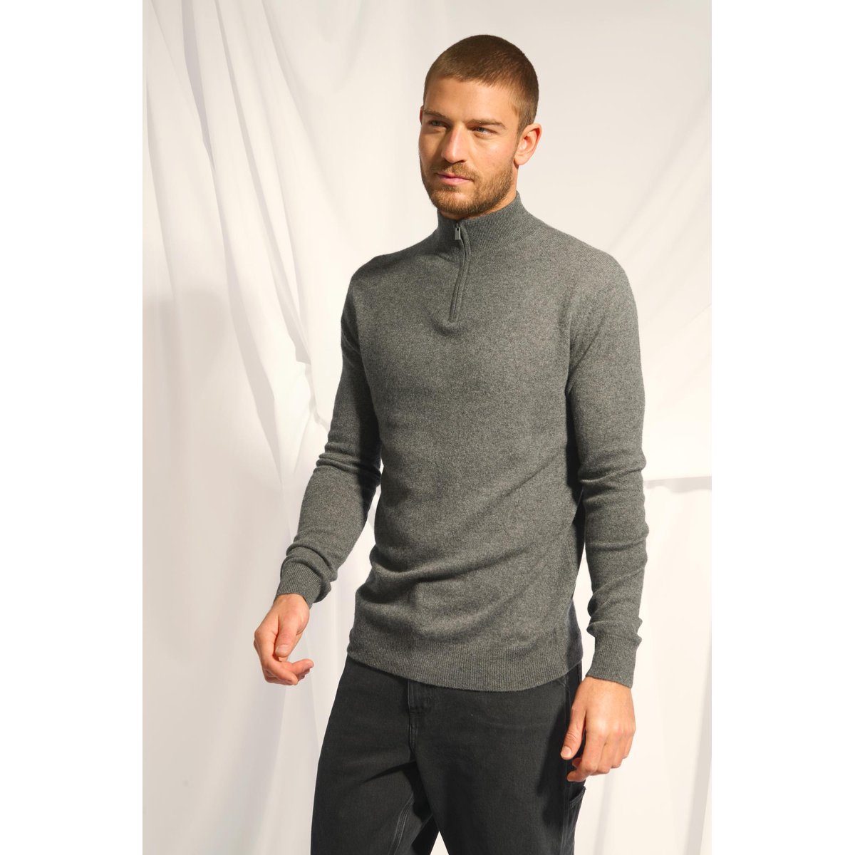 Pull Camionneur Anthracite Chiné Bradley gris anthracite chiné, JUST CASHMERE