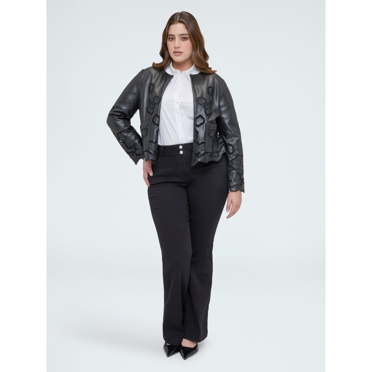 Veste enduite à motifs floraux noir, FIORELLA RUBINO