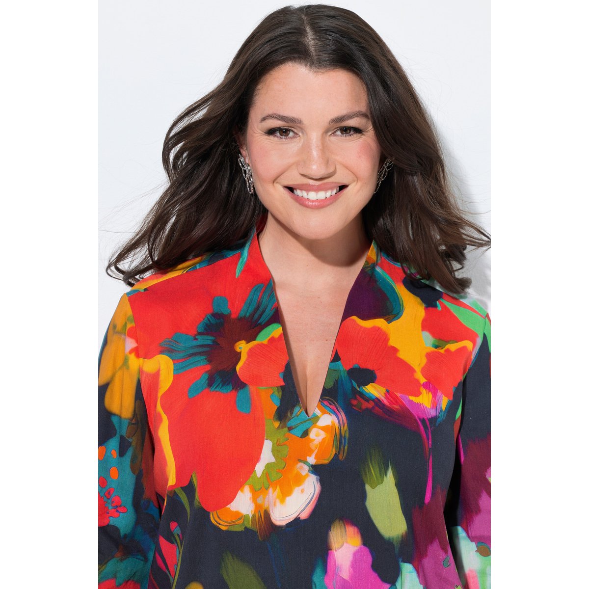 Robe midi en lin mélangé marine foncé, ULLA POPKEN