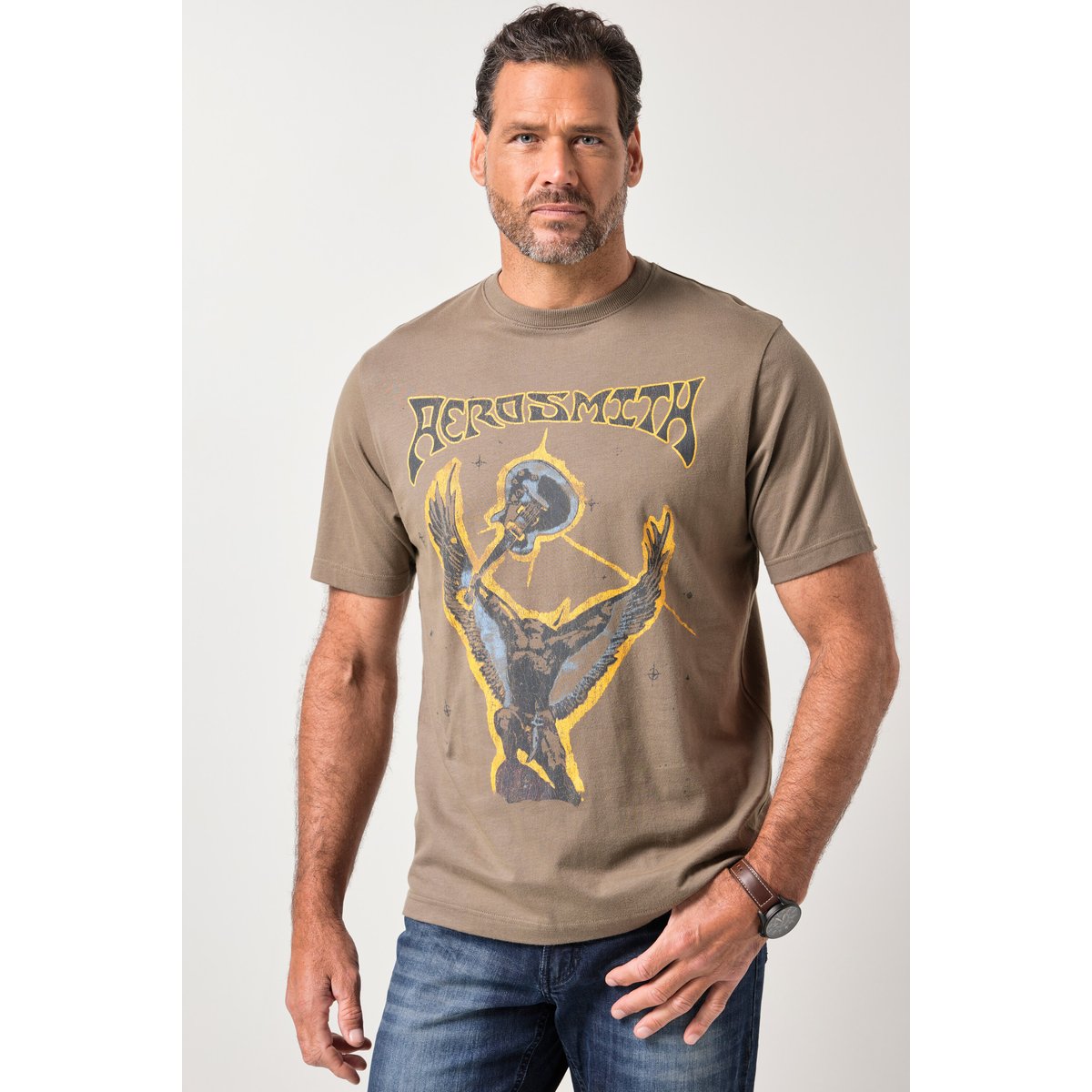 T-shirt, groupe Aerosmith, manches courtes taupe sombre, JP1880
