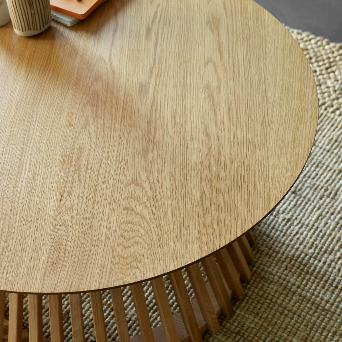 Osric Round Natural Oak Slatted Coffee Table natural oak, SO'HOME