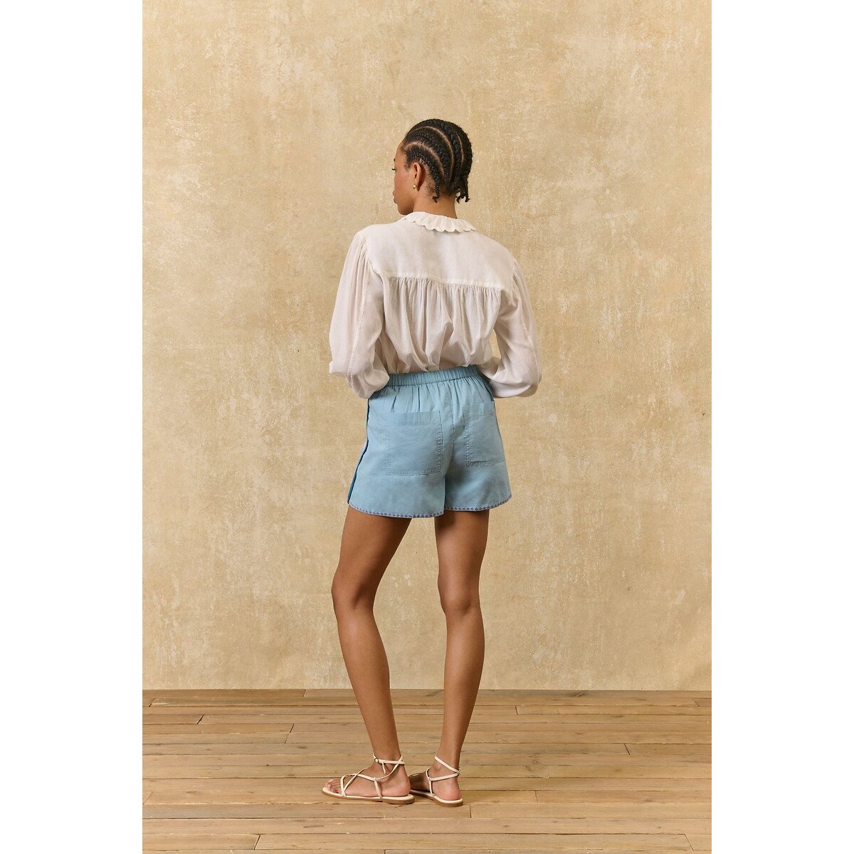 Pantaloncini ricamati con elastico in vita, MAIWA azzurro, LOUISE MISHA