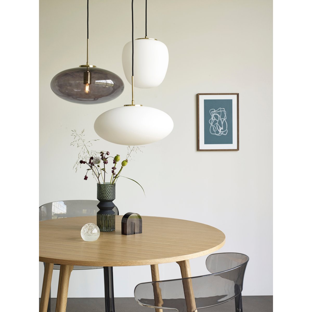 Suspension en verre et fer MUSE blanc, HUBSCH