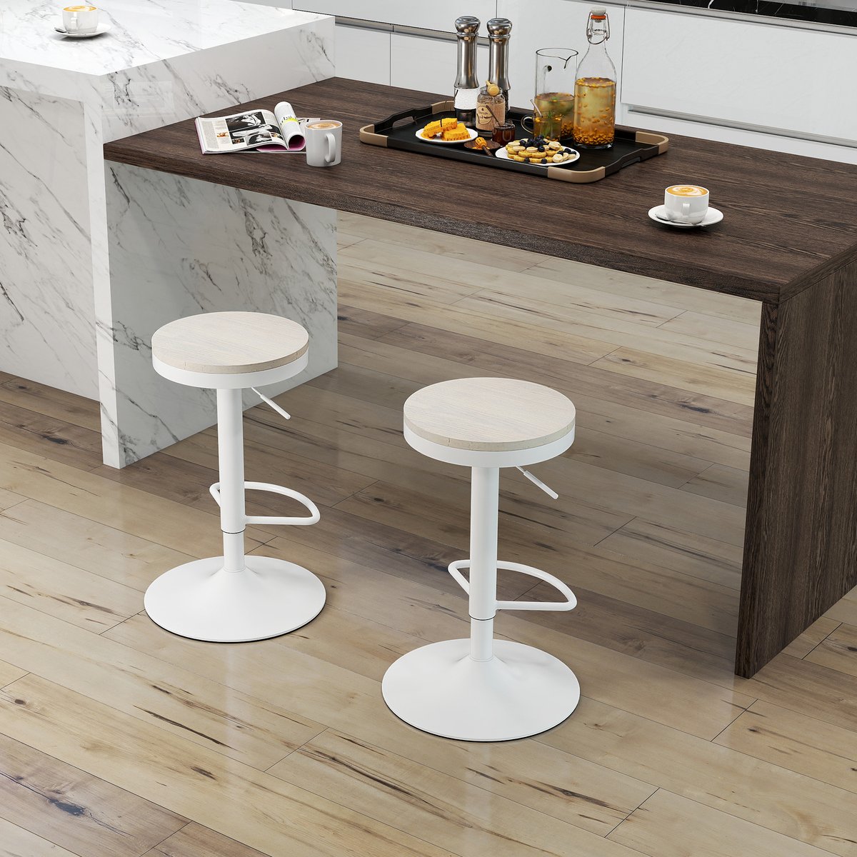 Tabouret de bar Acier Blanc blanc, HOMCOM