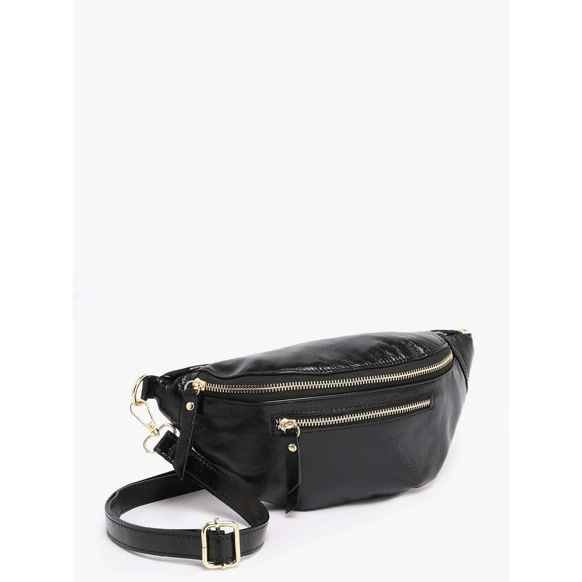 Sac banane cuir nero, MILANO