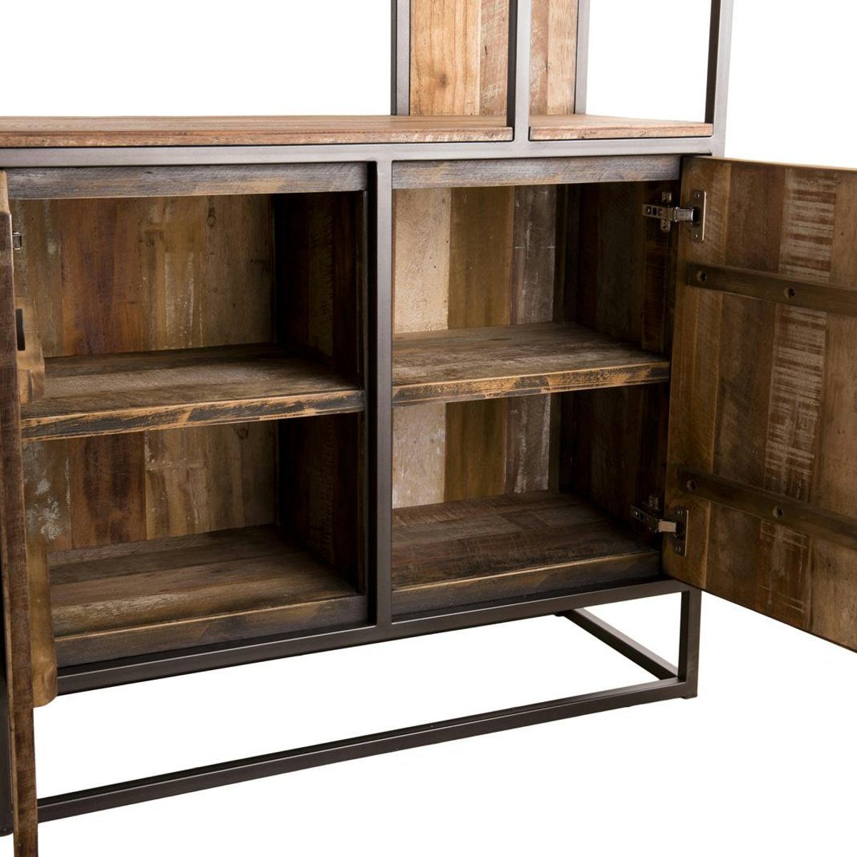 Bibliothèque étagère 90x215cm style industriel teck recyclé et métal SWING bois naturel, PIER IMPORT