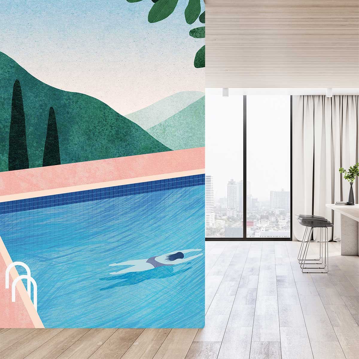 Papier peint longueur en piscine intissé, HEXOA