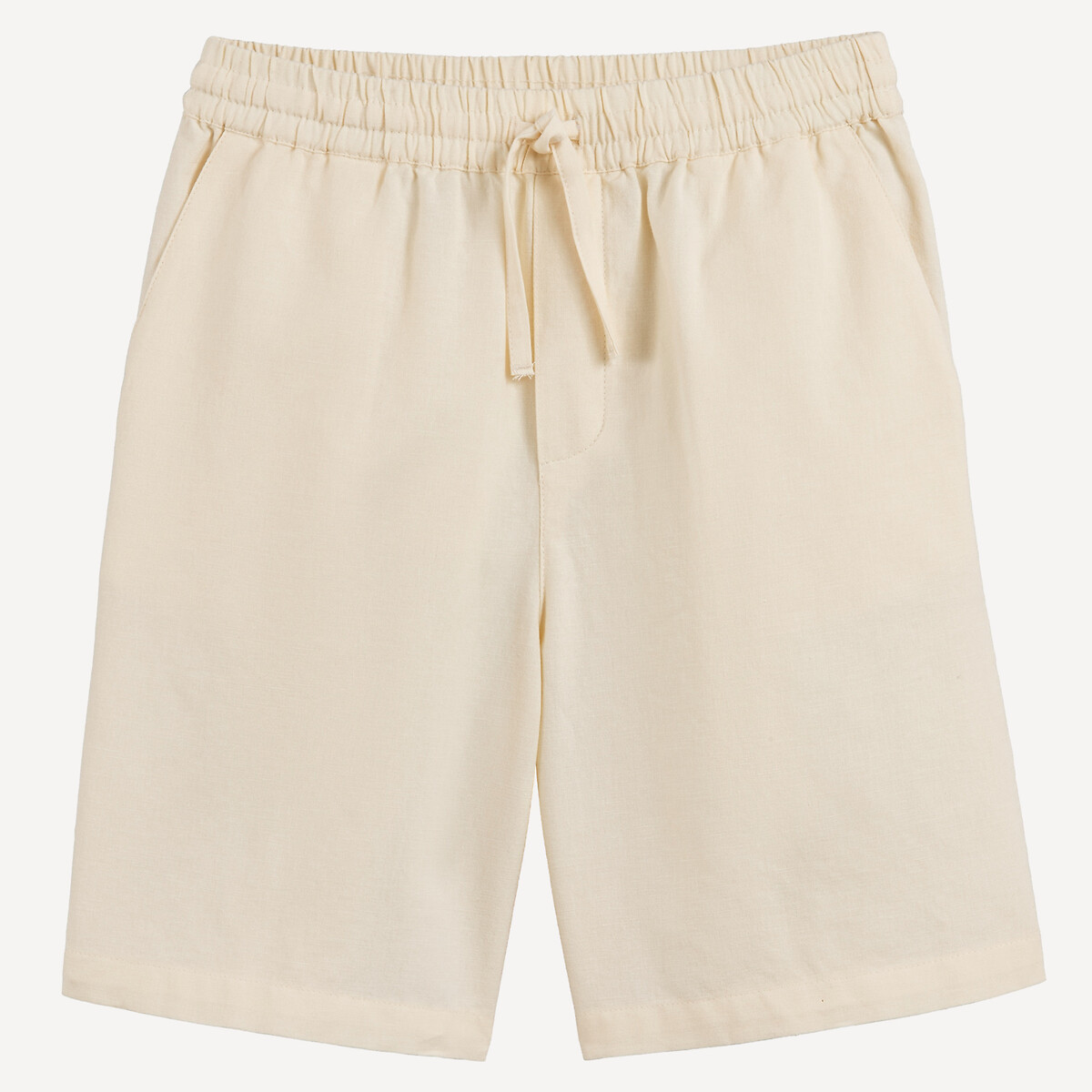 Bermuda taille élastiquée en coton et lin ecru, LA REDOUTE COLLECTIONS