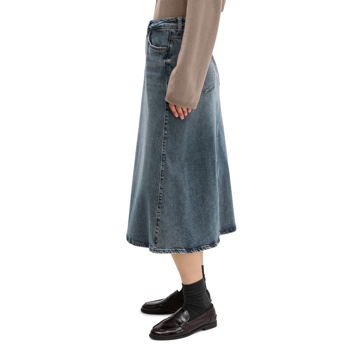 Jupe en jean évasée en un mélange doux de coton et de lyocell gris, MARC O'POLO