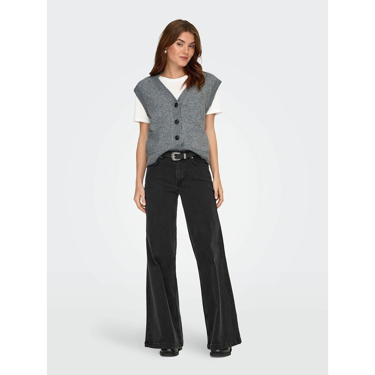 Gilet sans manches col v gris, JDY