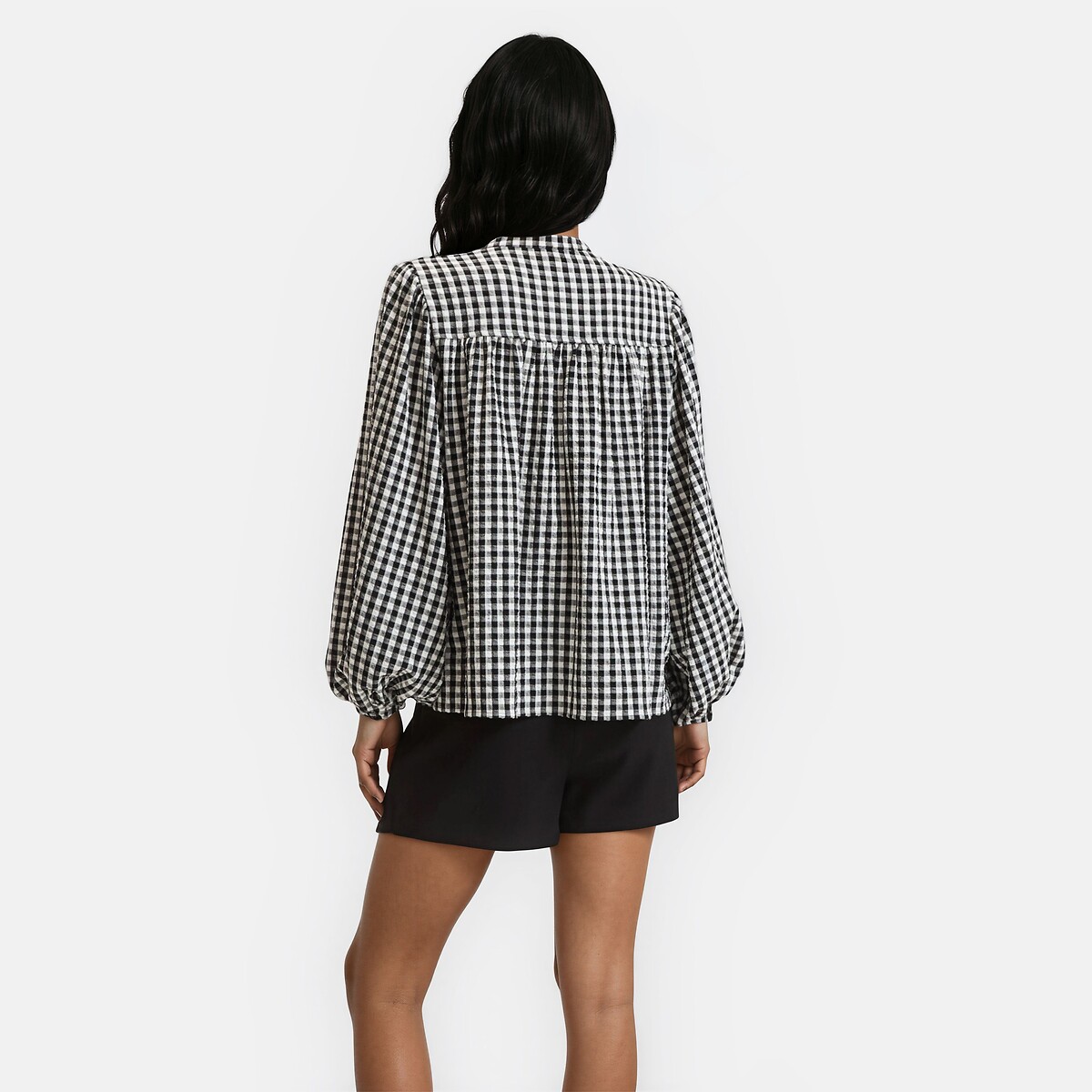 Chemise col mao, oversize, vichy, Signature LISE carreaux noir/blanc, LA REDOUTE COLLECTIONS