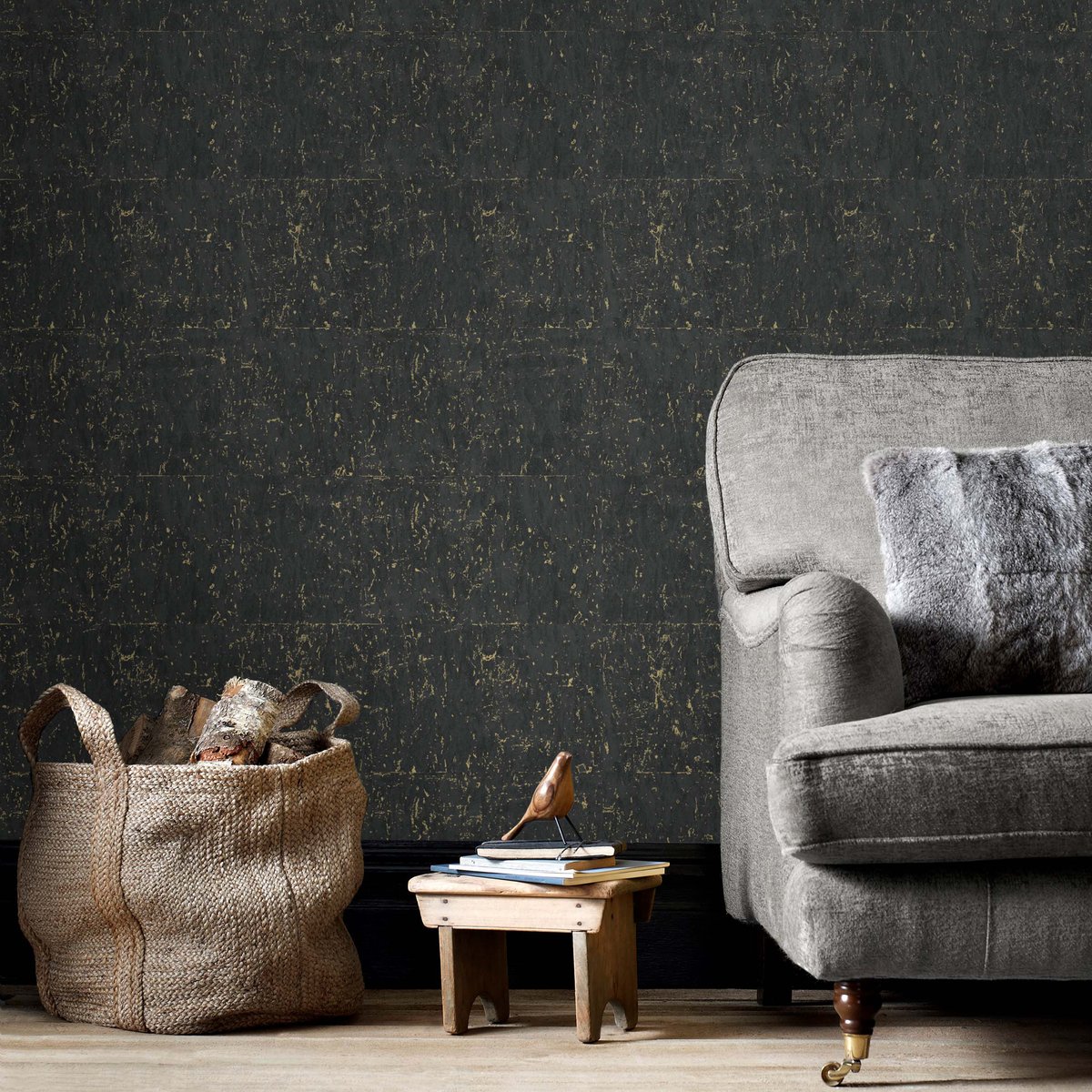 Papier peint Luxe effet liège noir, WOW