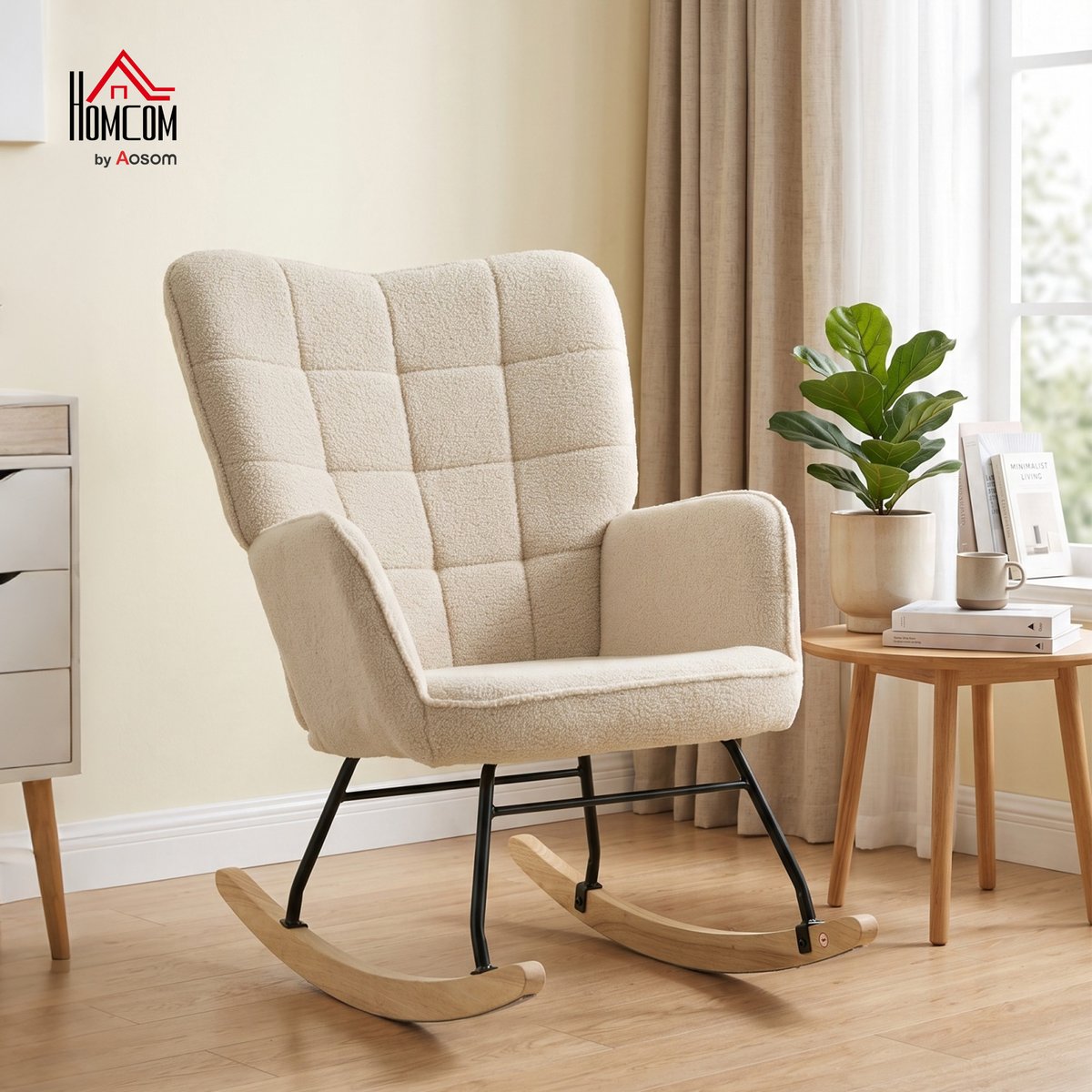 Fauteuil à bascule Revêtement bouclette Beige beige, HOMCOM