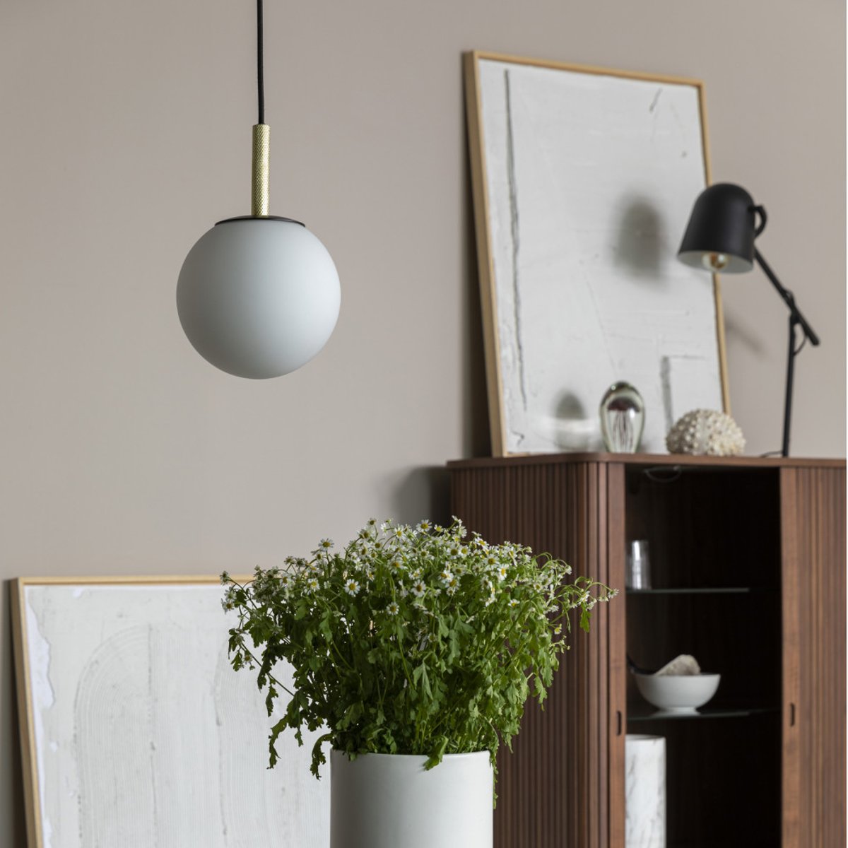 Suspension en verre et métal ø18cm - Orion noir, ZUIVER
