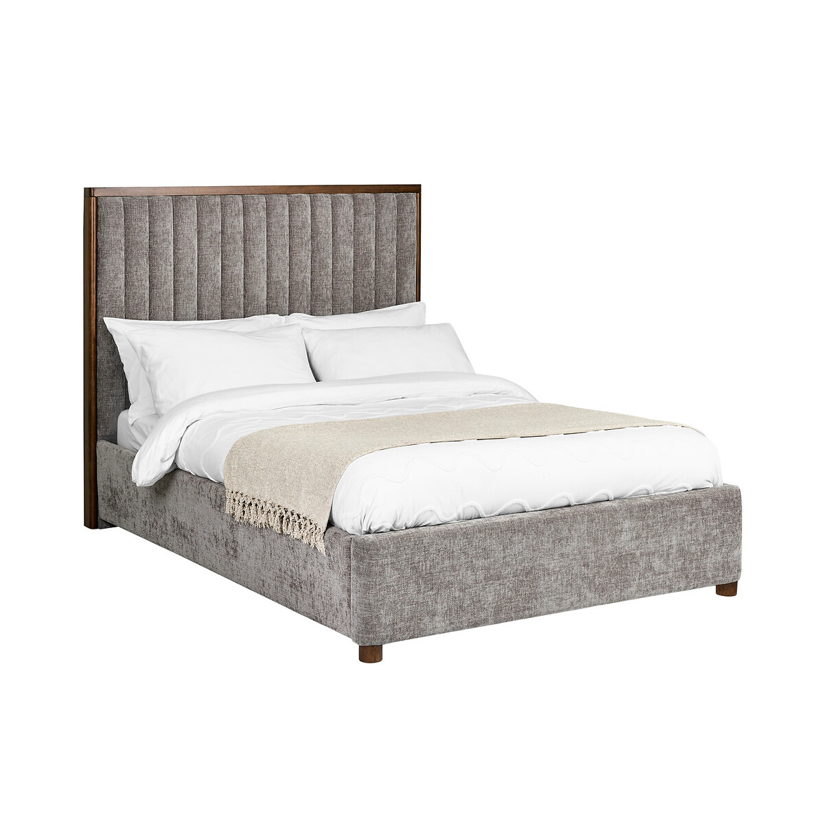 Windermere Chenille Panelled Headboard Bed grey/wood, SO'HOME
