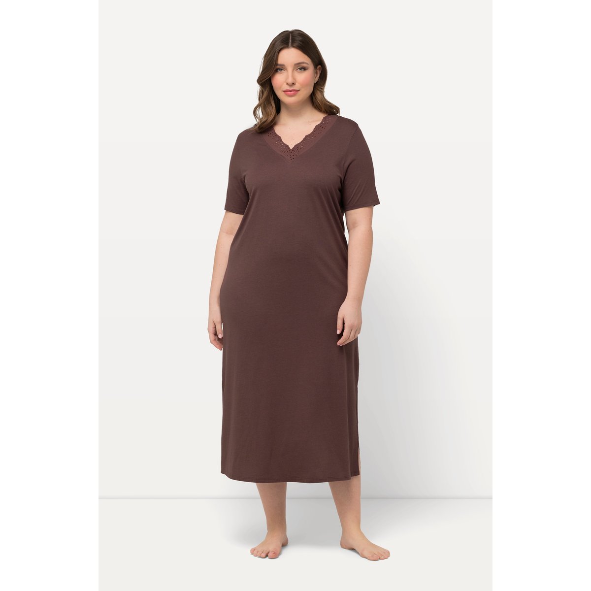 Chemise de nuit V, broderie, modal terre, ULLA POPKEN