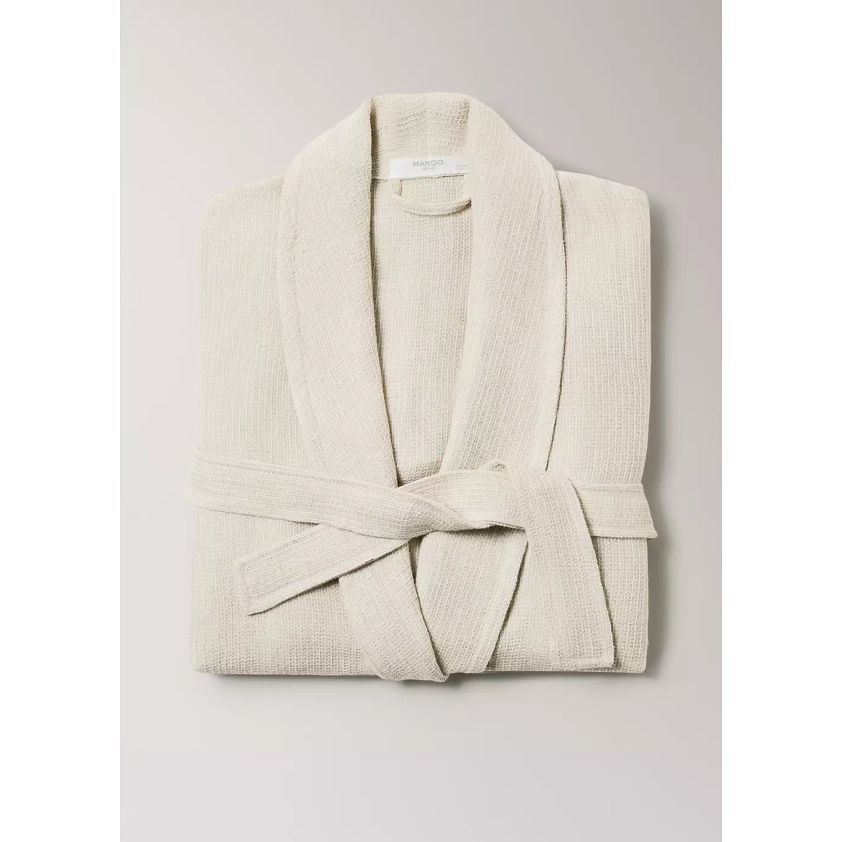 Peignoir en coton et lin à mini tissage gaufré sable, MANGO HOME