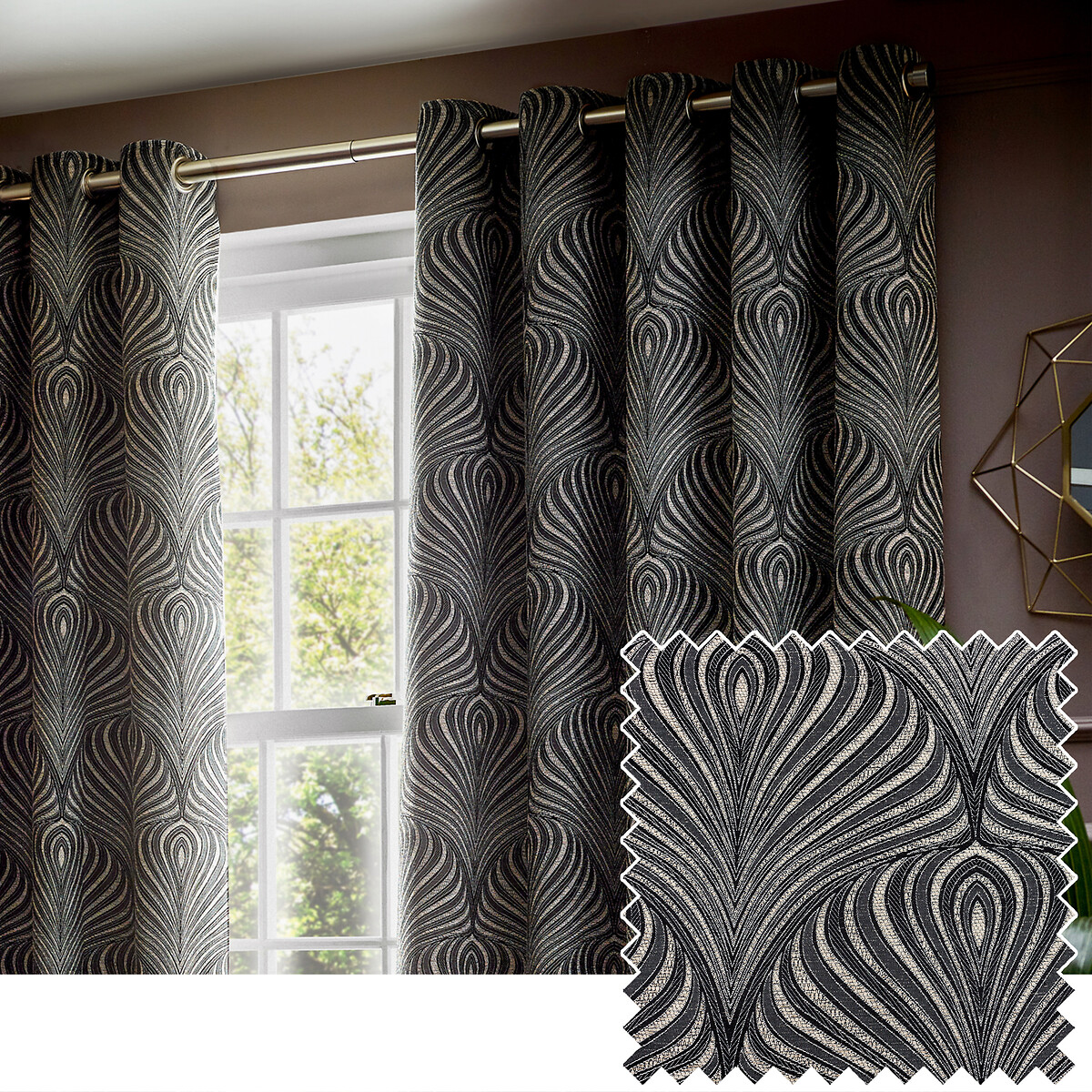 Gatsby Eyelet Curtains black, PAOLETTI