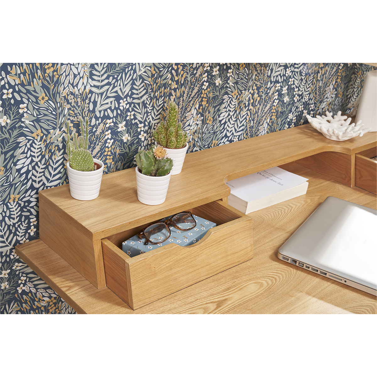 Bureau avec rangements bois clair L120 cm PULITO marron clair, MILIBOO