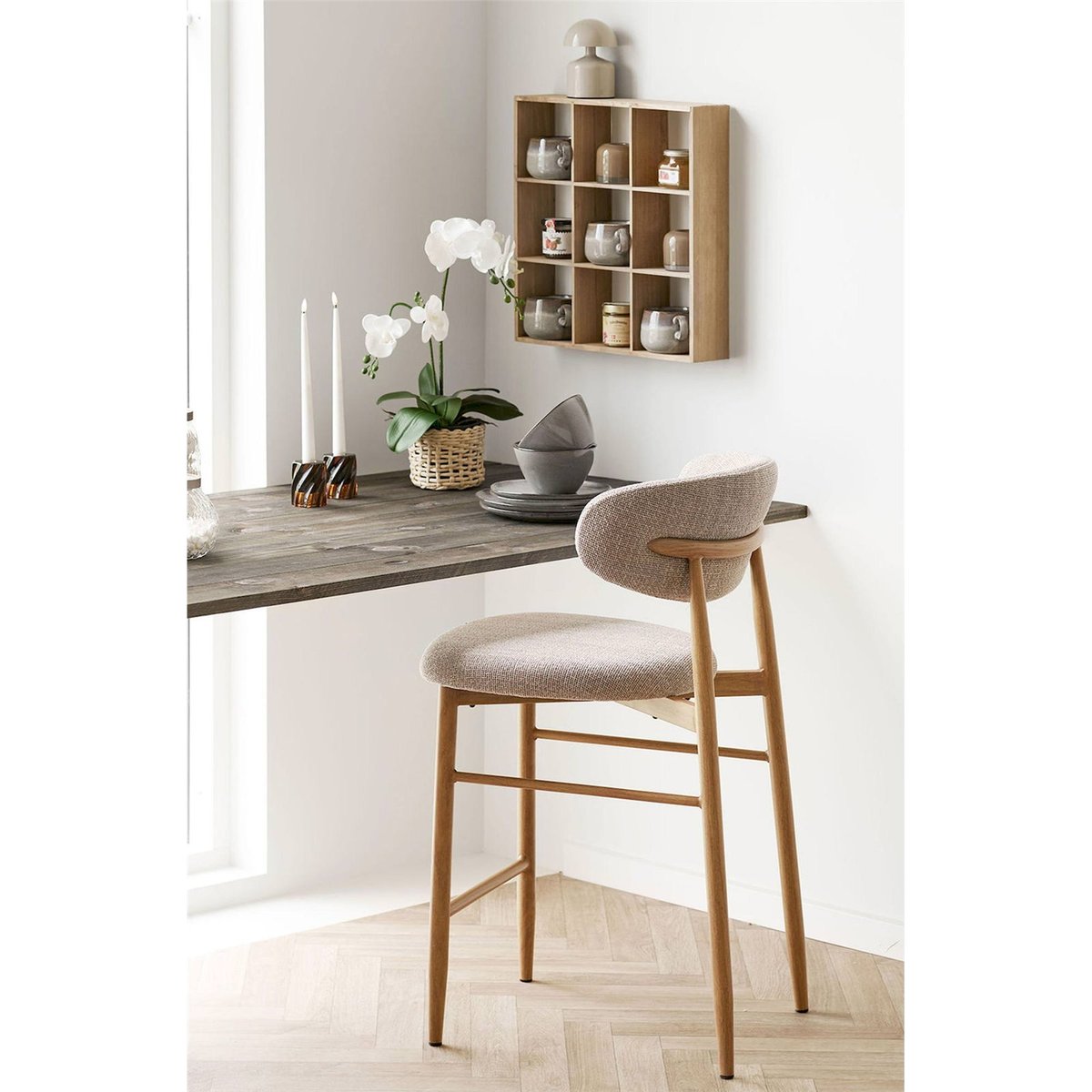 Tabouret de bar rembourré collection LEVANTO beige chiné, RECOLLECTION