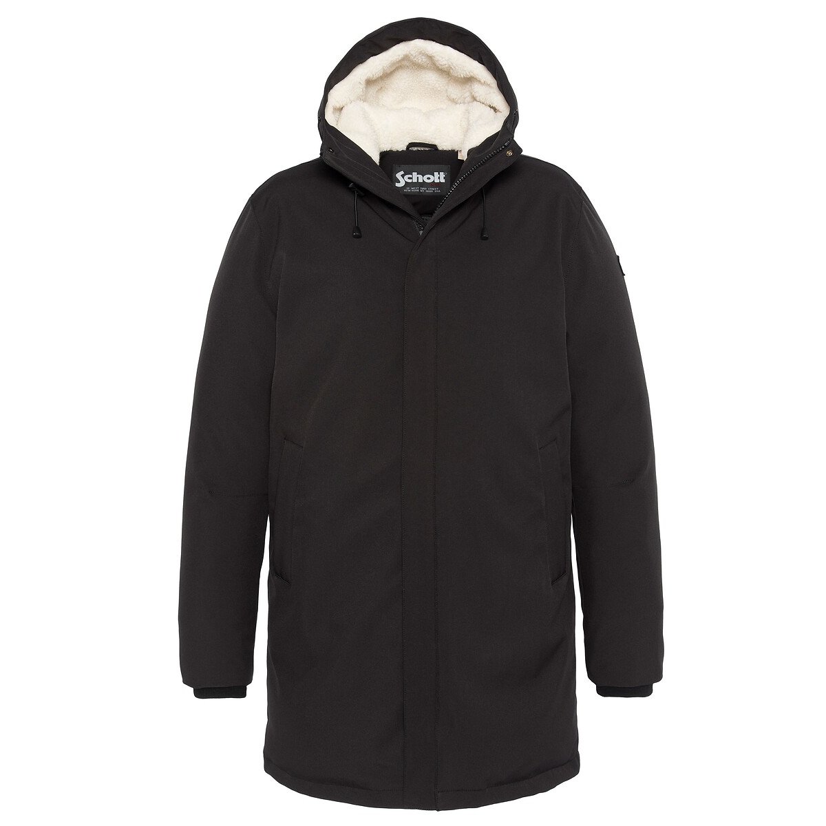 Manteau ELJIN doublé doudoune et capuche sherpa noir, SCHOTT