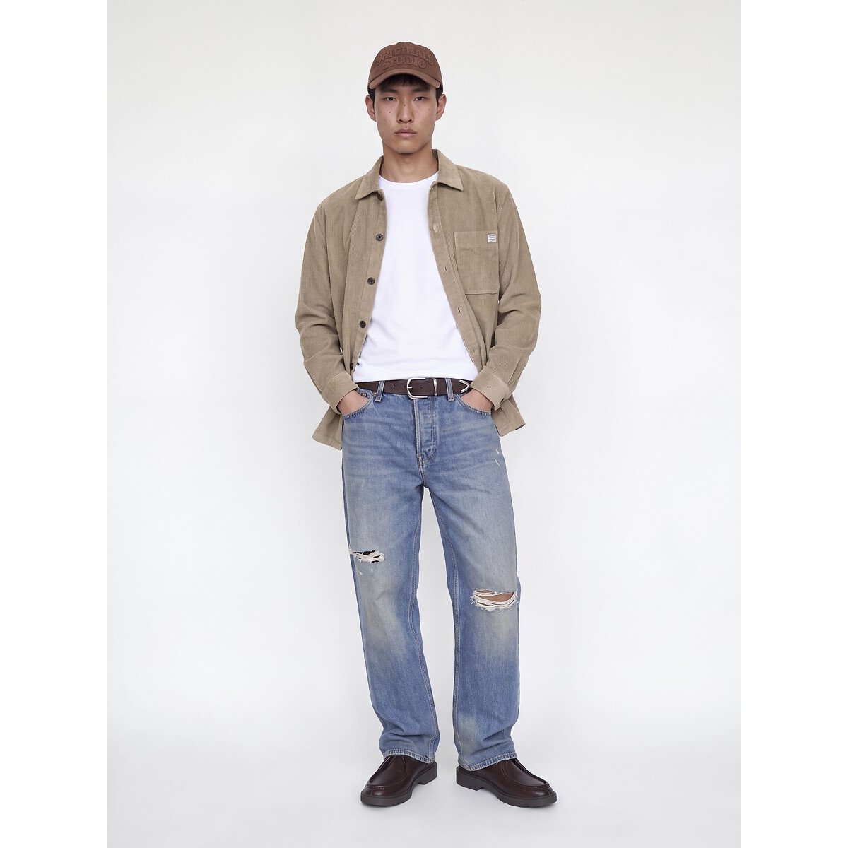 Surchemise droite, manches longues beige, JACK & JONES