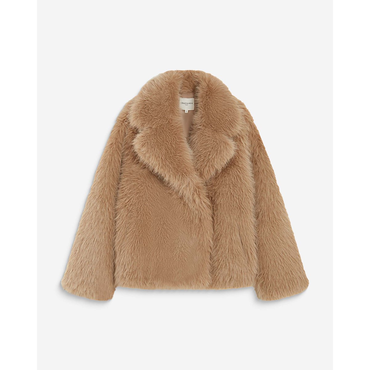 Manteau Imitation fourrure croisé beige Amy beige, GRACE & MILA