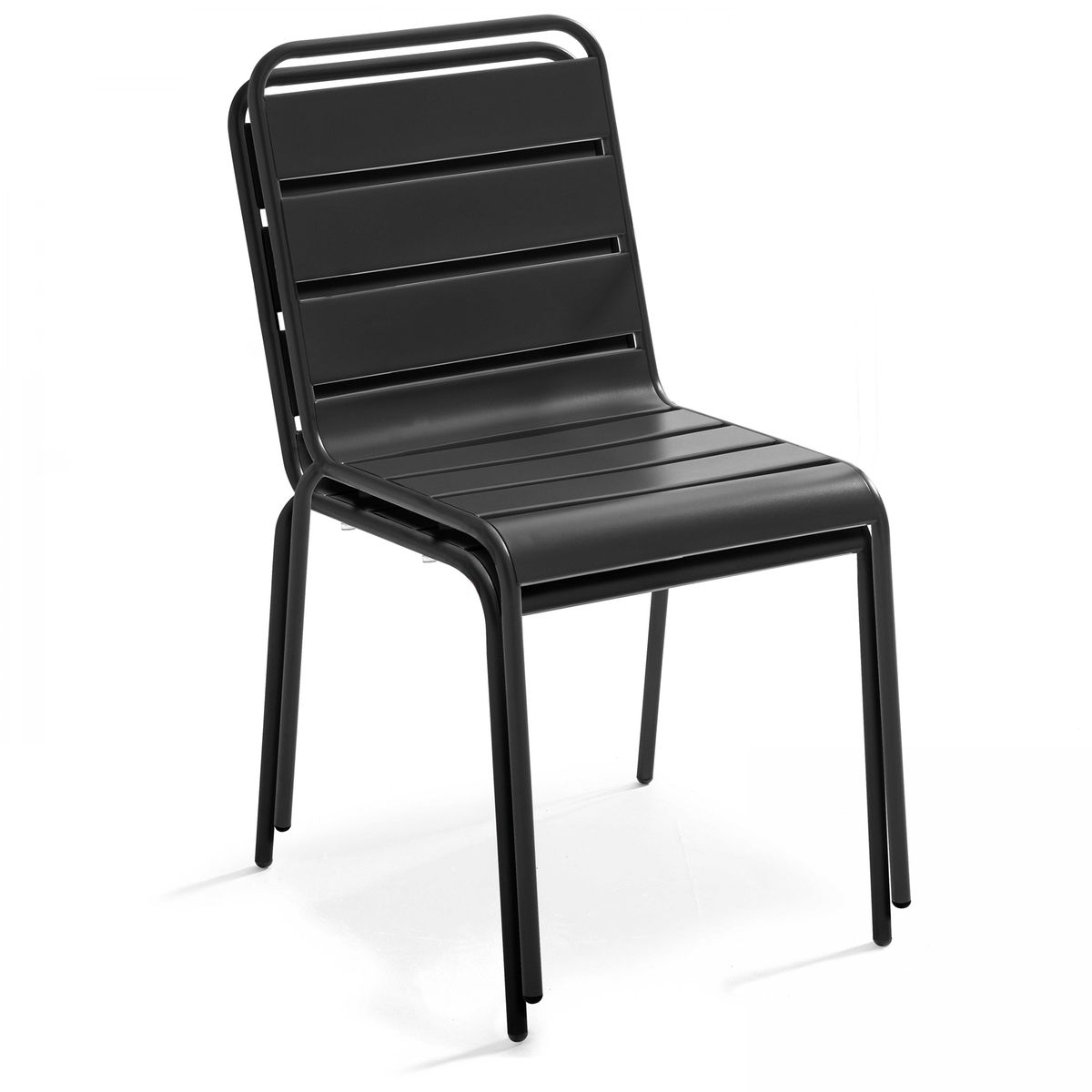 Salon de jardin table inclinable en HPL et 4 chaises en métal marbre chaise gris anthracite, OVIALA