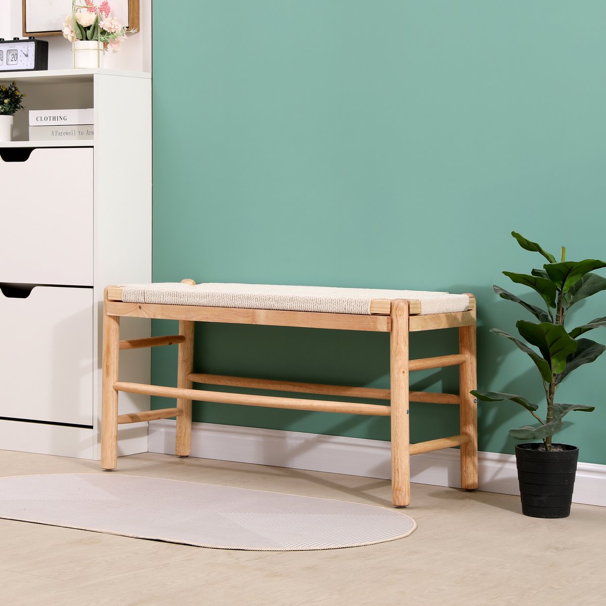 Banc avec rangement, en bois et corde, SANTA bois naturel, NORDLYS