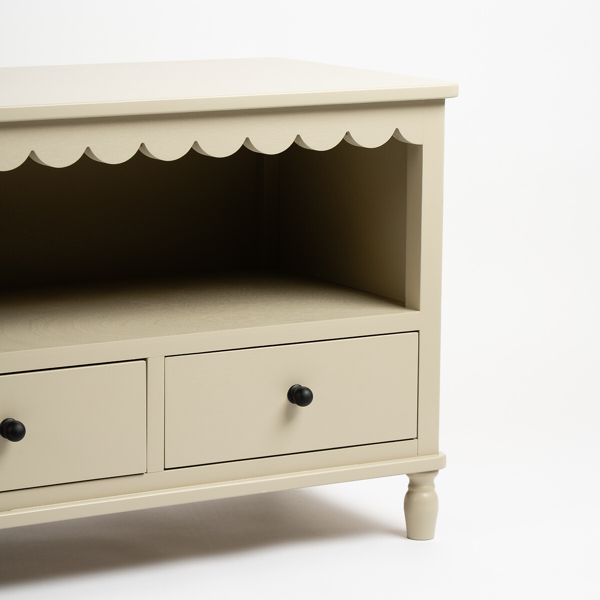 Elms Scalloped Edge 3 Drawer Media Unit raw linen, SO'HOME