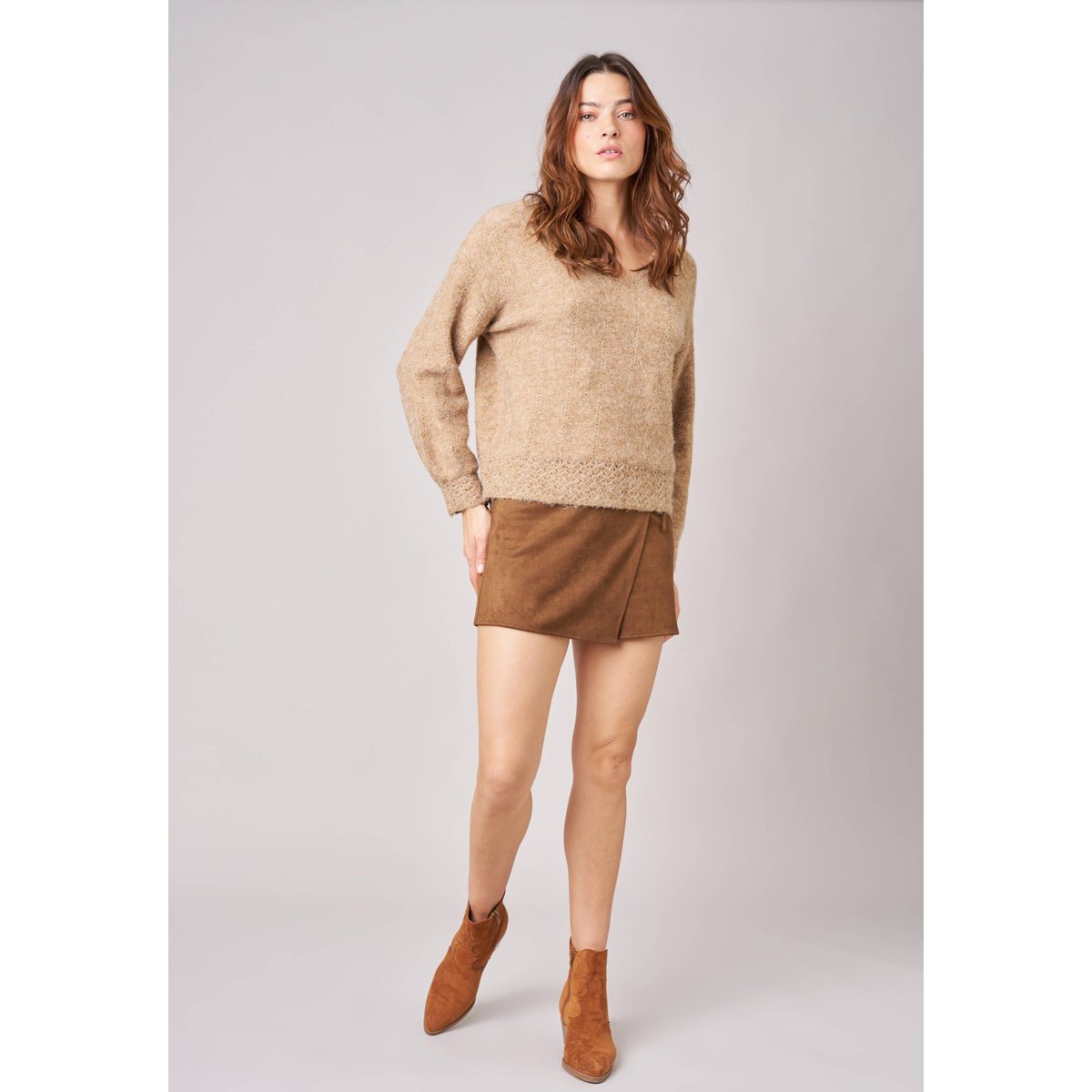 Pull femme maille douce MARCY camel, DEELUXE